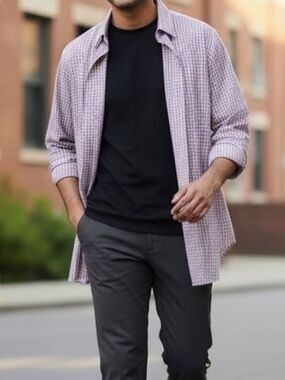 George Pink Plaid Casual Button Down Shirt